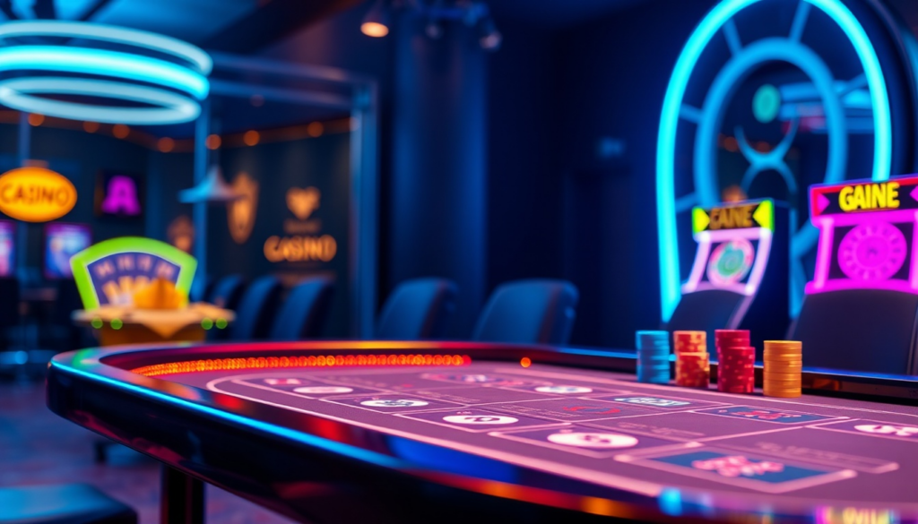 08130675 dcd5 42f3 9ef7 5116d58c9cbe neuroflash Online casino with gaming table and neon sign 1727693229
